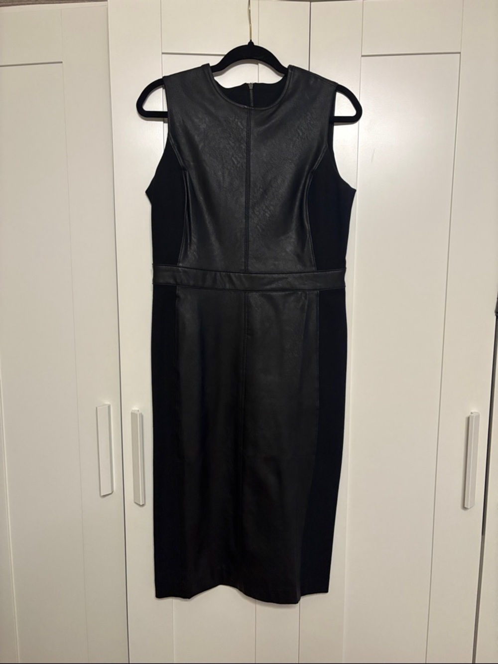 SPANX Black Faux-Leather Panel Midi Dress